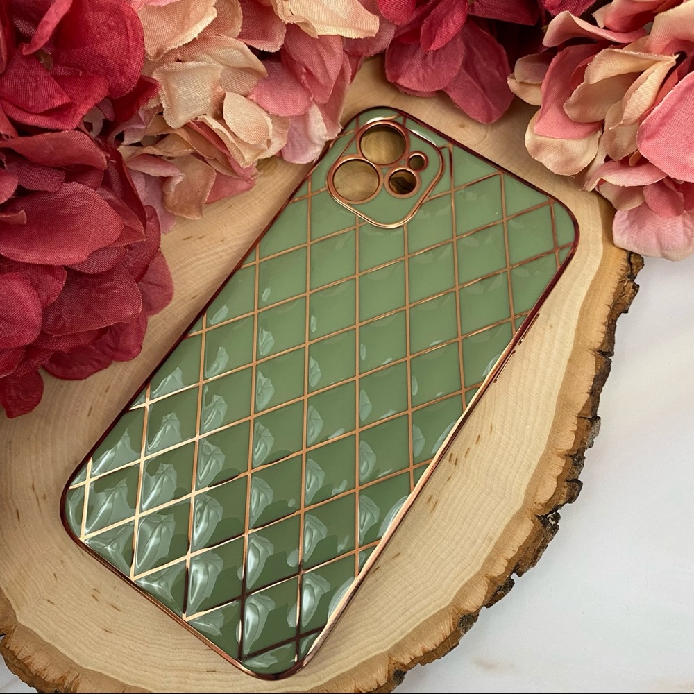 Luxury Sage Green and Gold Electroplated 3D Design iPhone & Samsung Galaxy Case - Picture 3 of 16